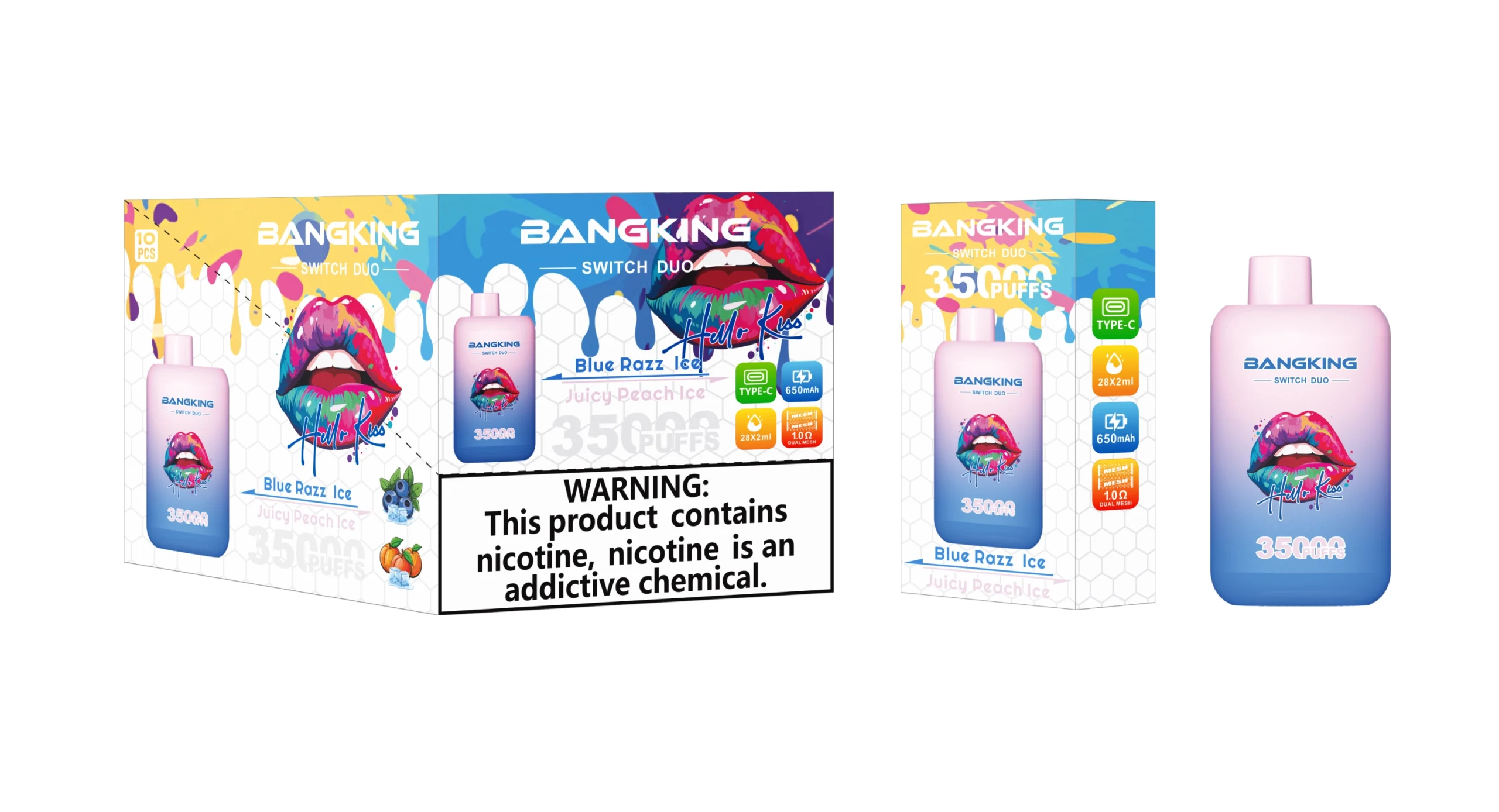 Bang King DUO 35K 2-in-1 – Set 01 Blue Razz Ice & Juicy Peach Ice packaging wholesale