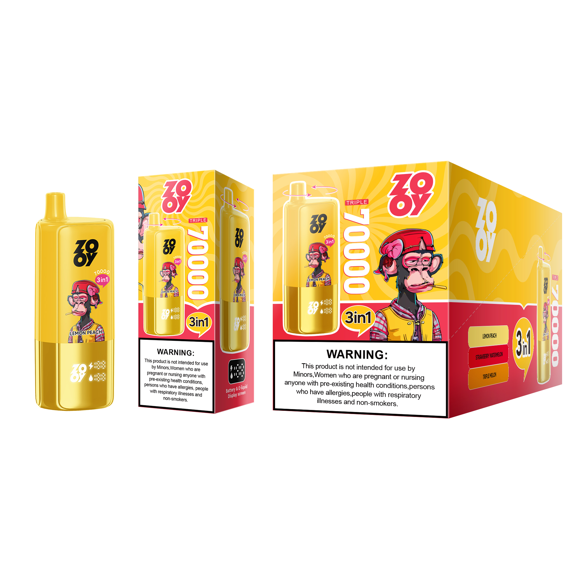 ZOOY TRIPLE 70K — Triple Melon • Strawberry Watermelon • Lemon Peach device with box