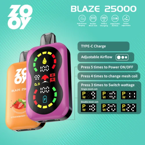 ZOOY BLAZE 25000 — Curved Screen Disposable, up to 25,000 Puffs