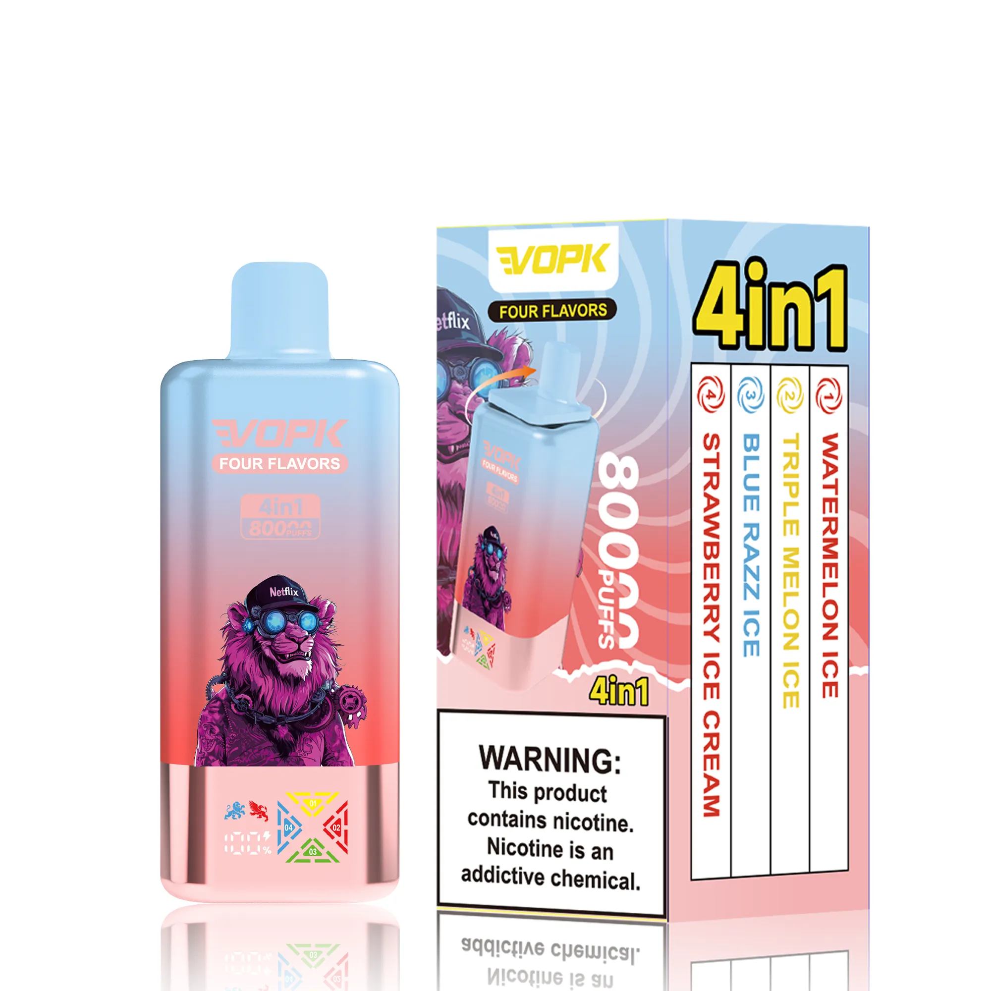 VOPK-Four-Flavors-80000puffs-Set01-Watermelon-Ice-Triple-Melon-Ice-Blue-Razz-Ice-Strawberry-Ice-Cream-retail-packaging