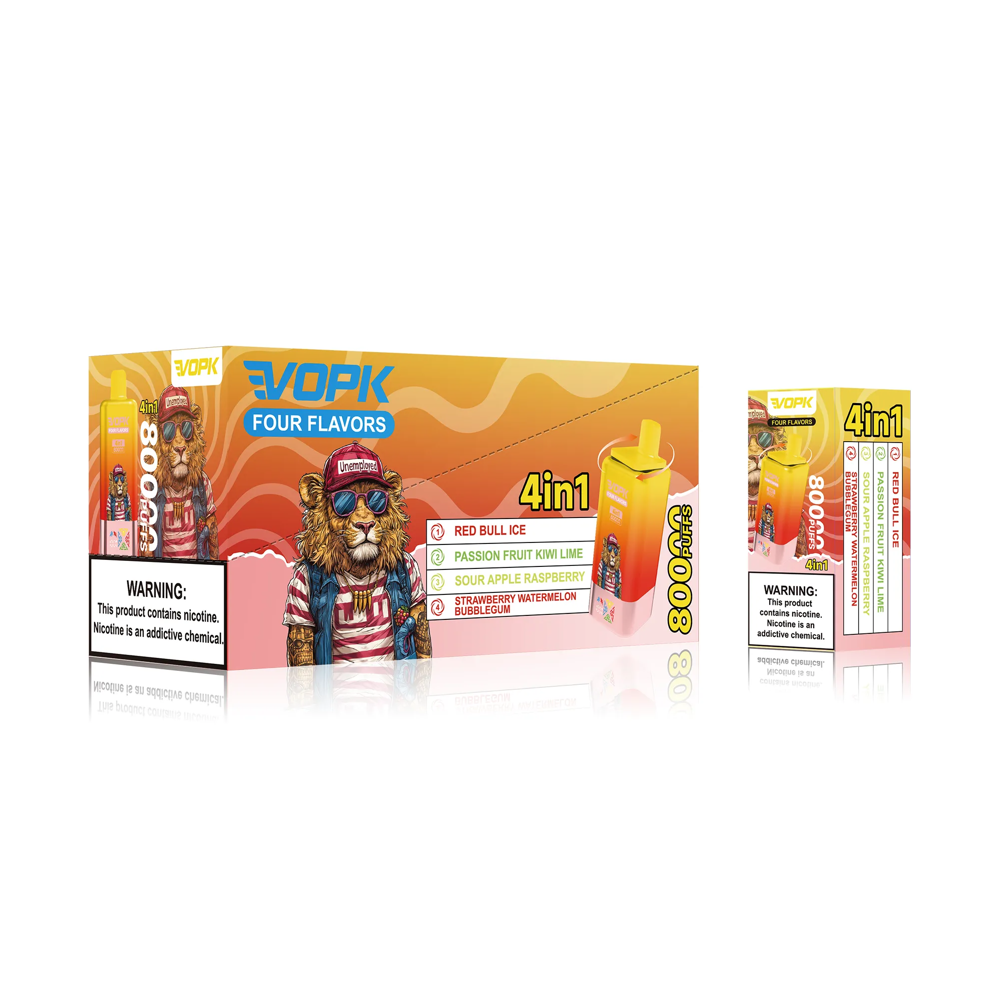 VOPK Four Flavors 80000 Set04 Red Bull Ice Passion Fruit Kiwi Lime Sour Apple Raspberry Strawberry Watermelon Bubblegum Wholesale Packaging