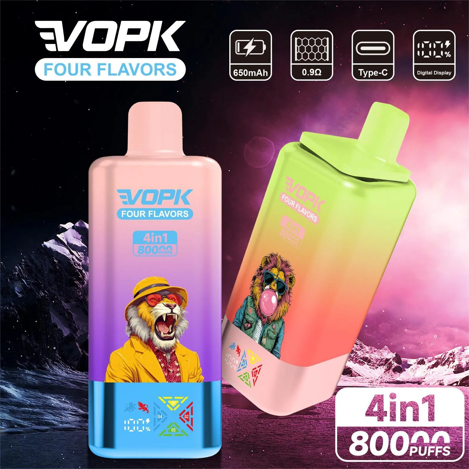 VOPK-Four-Flavors-80000puffs-banner3 VOPK Four Flavors 80000 PUFFS 4-in-1 Disposable Vape | 80K puffs LED Display | EU Stock