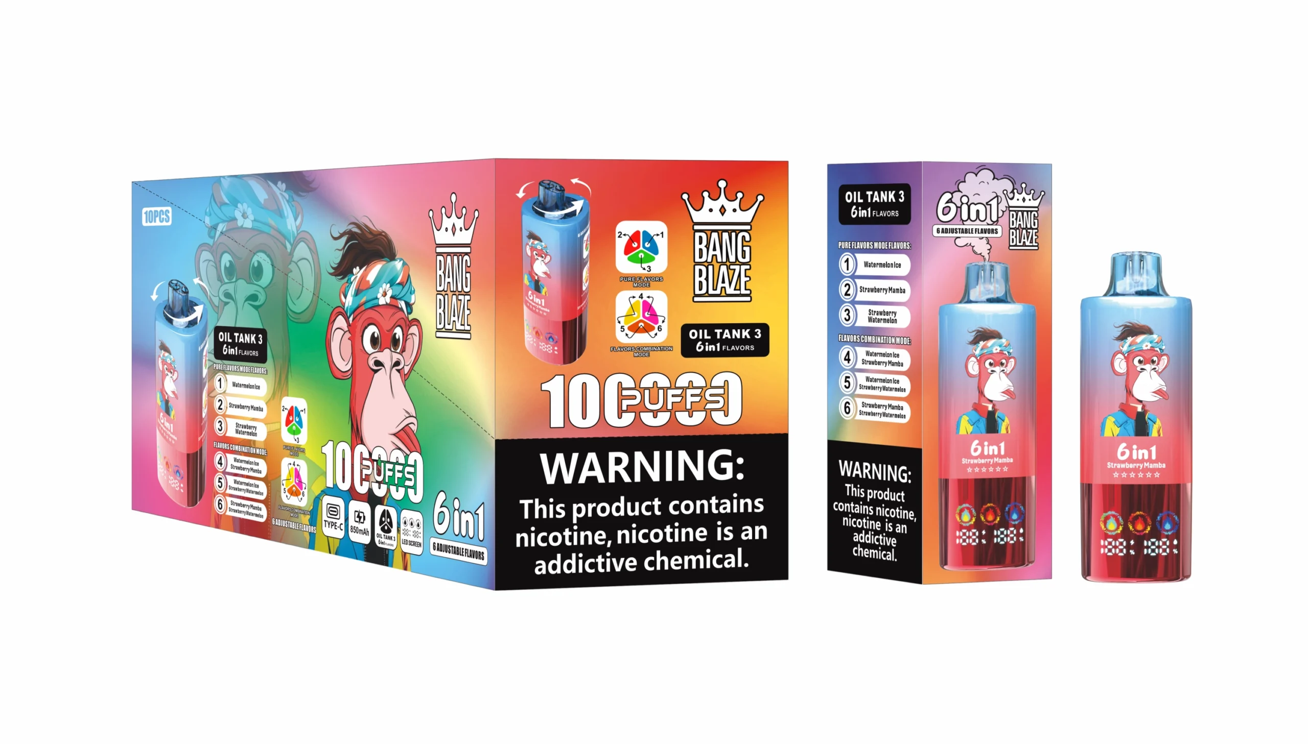 Bang Blaze 100K 6-in-1 — Set 01 Watermelon Ice • Strawberry Mamba • Strawberry Watermelon — outer box wholesale packaging