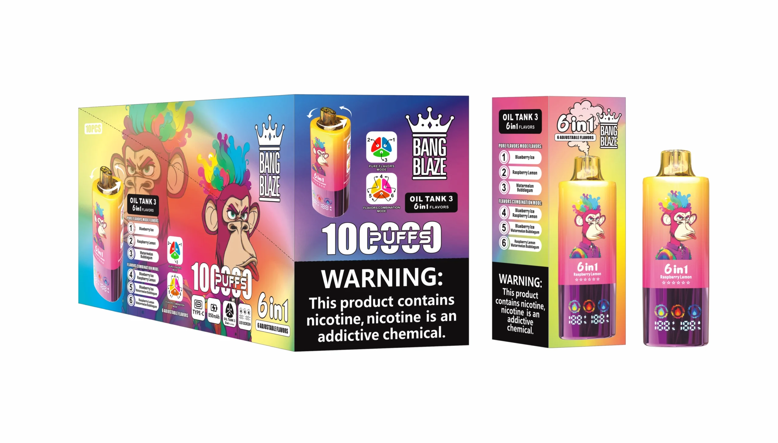 Bang Blaze 100K 6-in-1 — Set 03 Blueberry Ice • Raspberry Lemon • Watermelon Bubblegum — outer box wholesale packaging