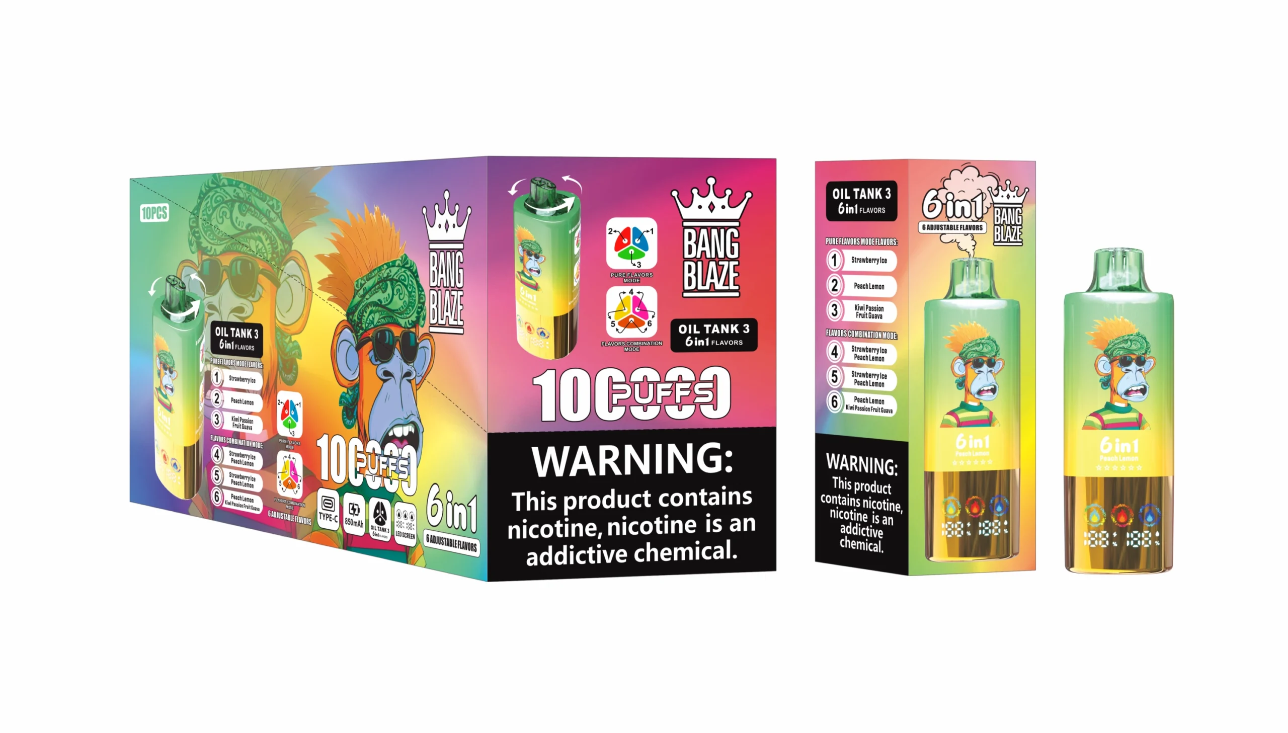 Bang Blaze 100K 6-in-1 — Set 06 Strawberry Ice • Peach Lemon • Kiwi Passion Fruit Guava — outer box wholesale packaging
