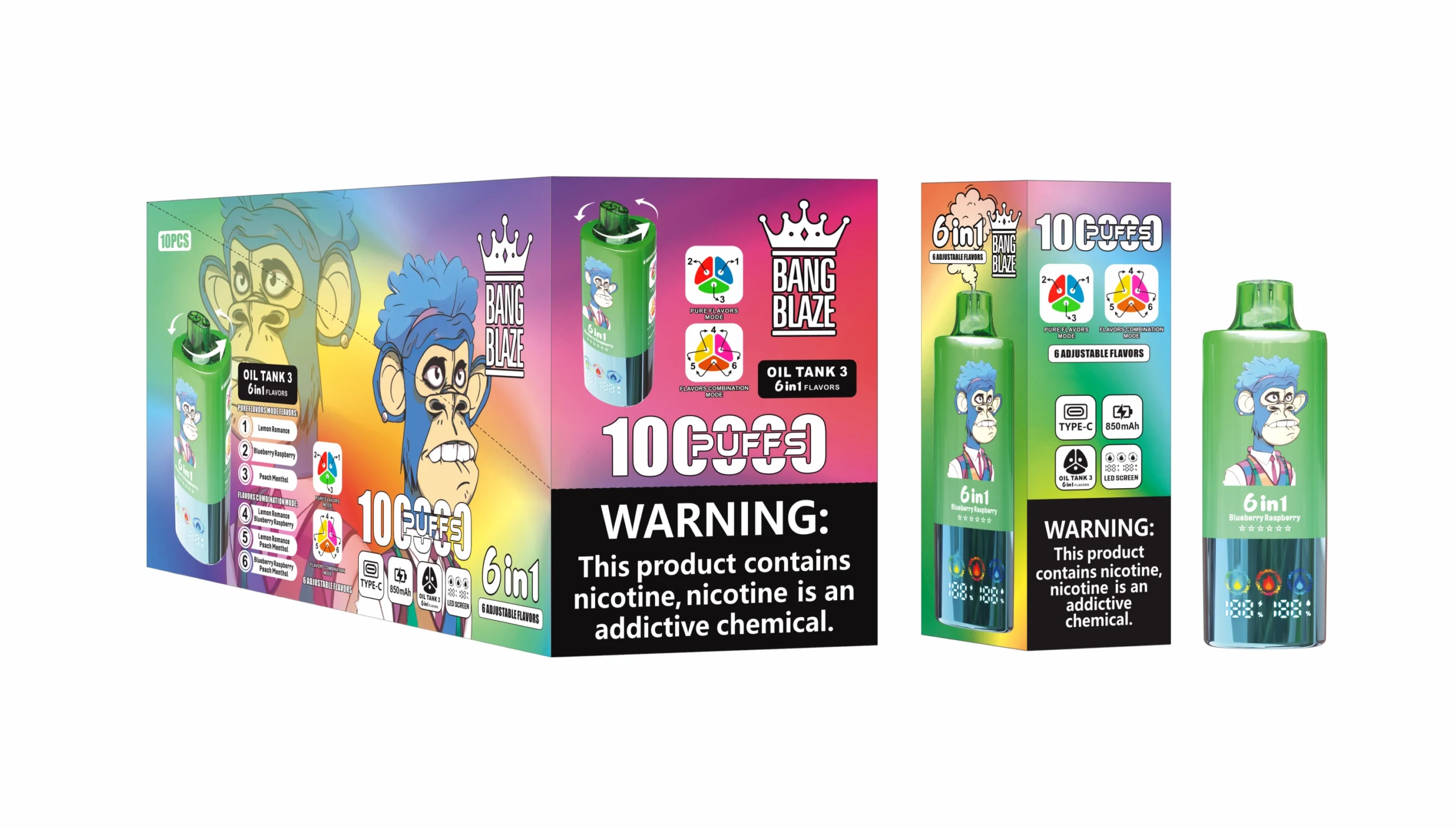 Bang Blaze 100K 6-in-1 — Set 09 Lemon Romance • Blueberry Raspberry • Peach Menthol — outer box wholesale packaging