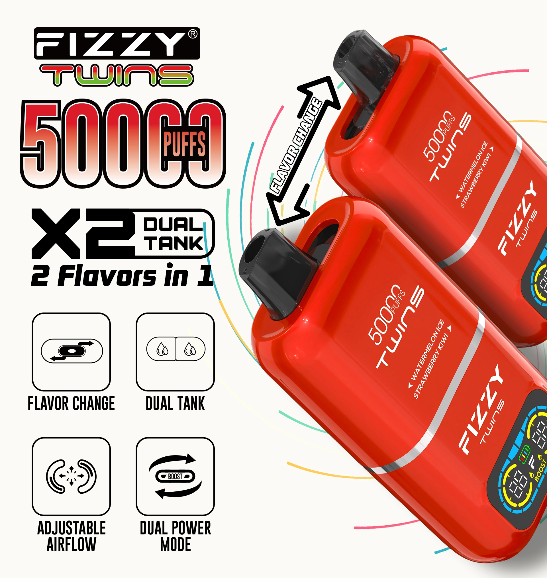 FIZZY Twins 50000 — 2 in 1 Dual-Flavor Vape | Up to 50,000 Puffs