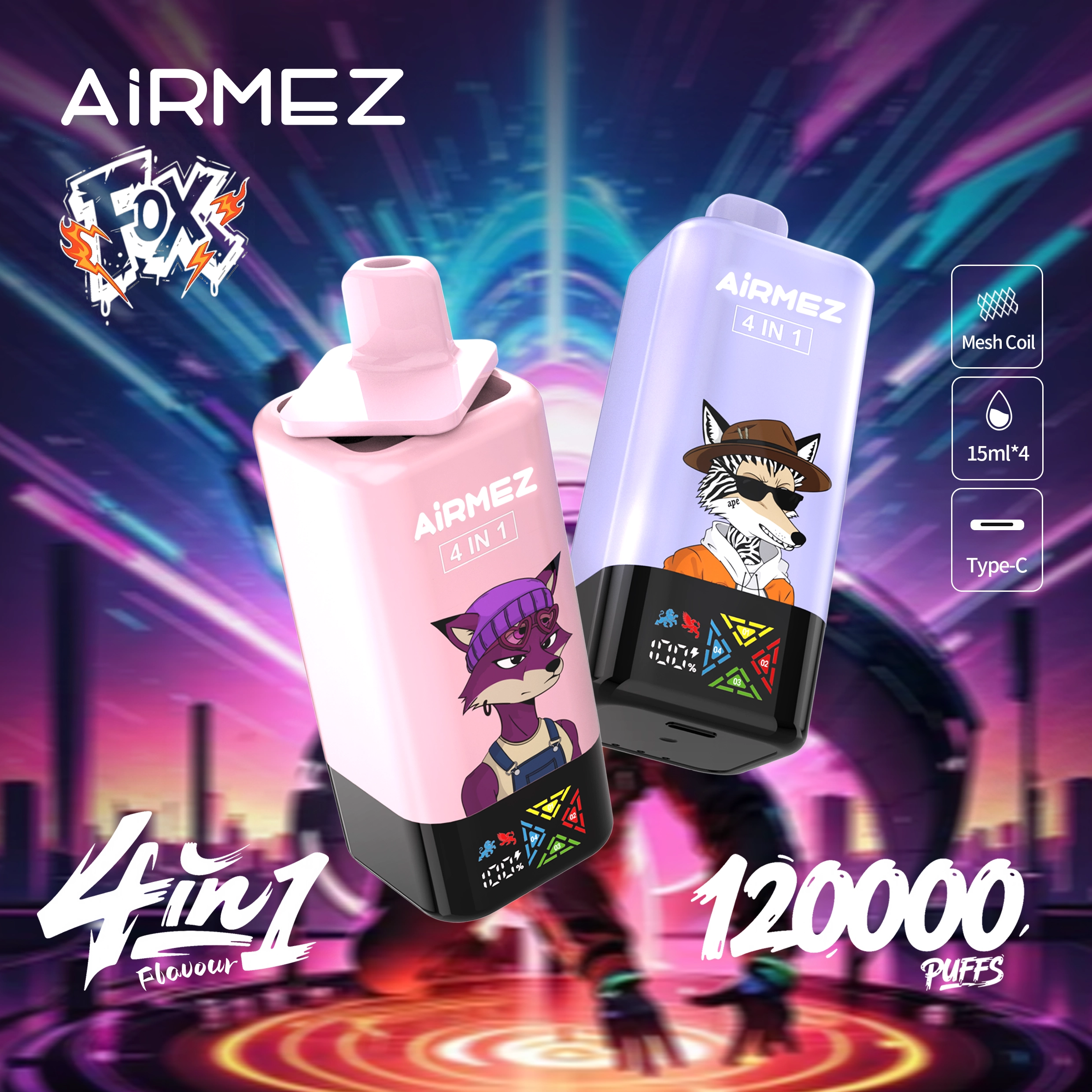 Airmez FOX 4 IN 1 120K Disposable Vape | 4 Separate Tanks & 4 Flavors