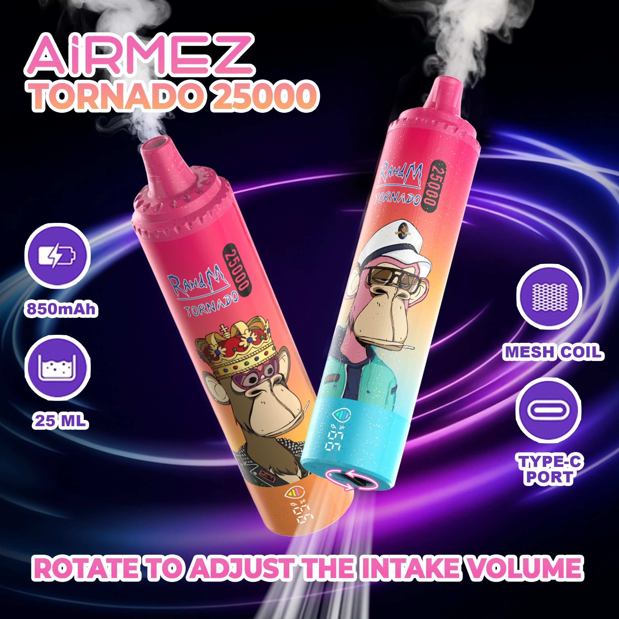 Airmez Tornado 25K Disposable Vape | 360° Airflow & Smart LED
