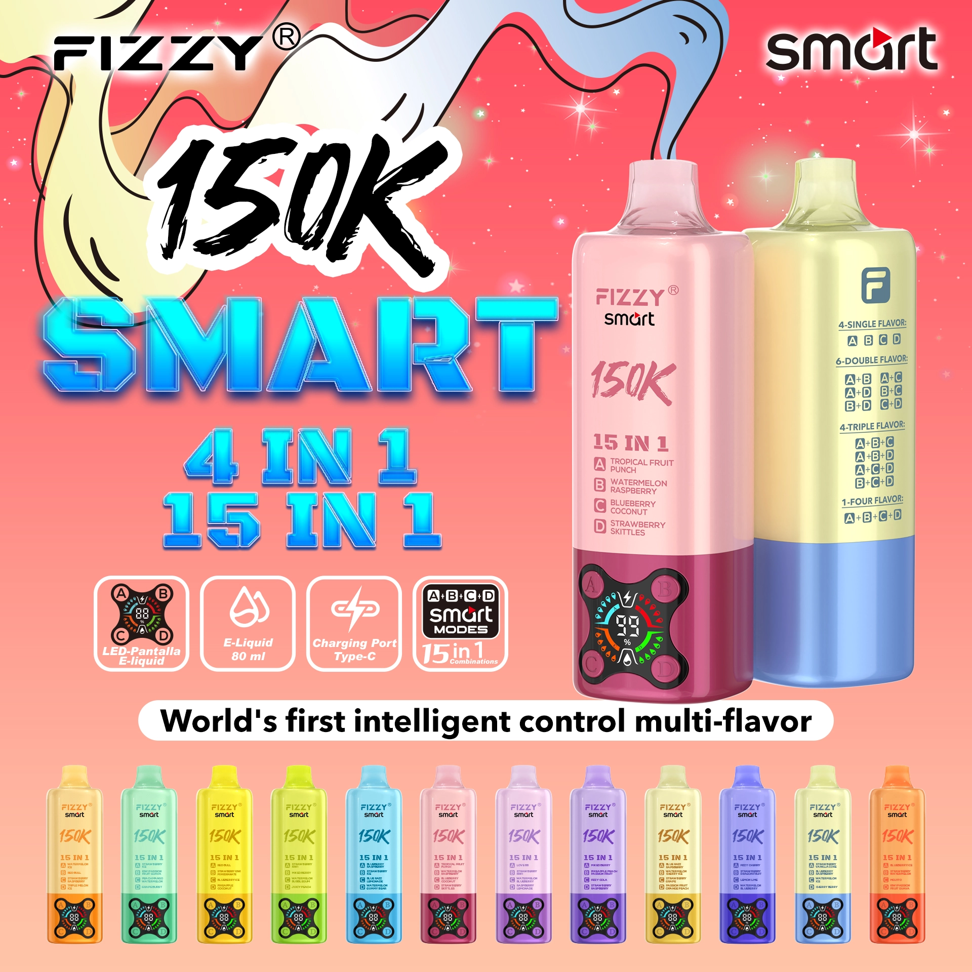 FIZZY SMART 150000 Puff 15-in-1 Disposable Vape | Multi Flavor Vape